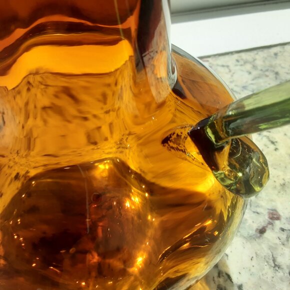 1960's Bischoff Kingston Pitcher Hand Blown Art Glass Green Amber Wayne Husted - Picture 9 of 9